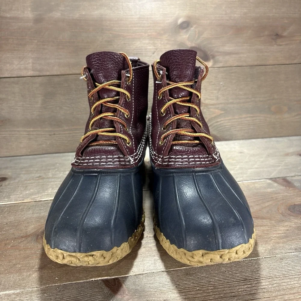 ll bean duck boots womens size 8 shoes burgundy blue leather waterproof hunting